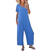 Nfsion Womens Summer Casual Jumpsuit Short Sleeve Crewneck Long Pants Rompers Overalls with Pockets