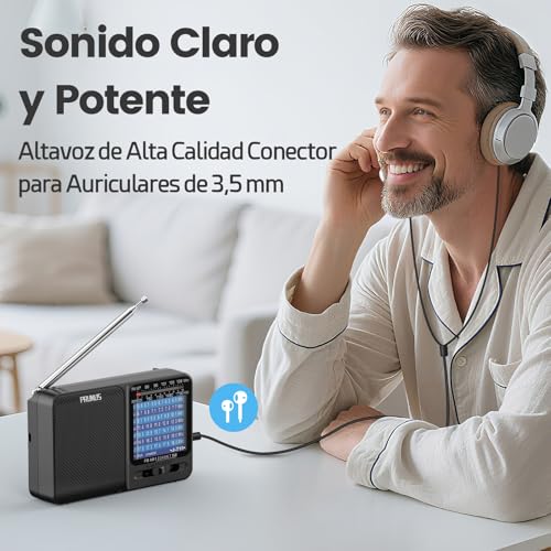 PRUNUS J-711 Am/SW/FM Rechargeable Small Portable Radio, Transistor Radio AA Batteries and USB-C Charging, Excellent Reception, with Headphone Jack, Radio Pocket with Cord for Walking, Travel.(Black)