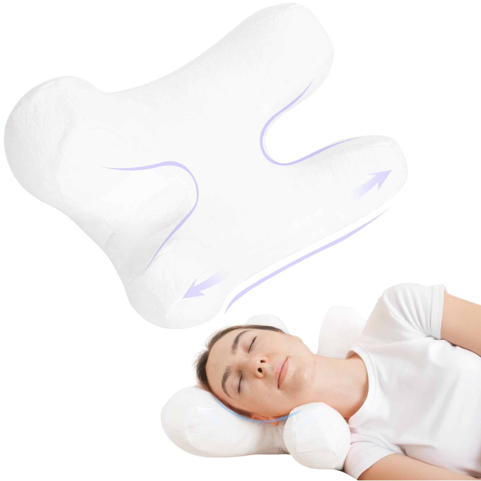 Photo 1 of vocheer Anti Wrinkle Pillow, Comfortable Down Alternative Face Pillow, Adjustable Beauty Pillows Provides Neck Support and Pain Relief, Perfect Ergonomic Design for Side Sleeper, Amplexus, White