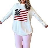 Covvoliy Women's American Flag Pattern Sweater Long Sleeve Knit Crewneck Sweater Casual Loose Pullover Top