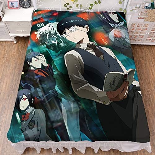 MXDZA 150x200cm Flannel or Polyester Peachskin Bed Sheets Anime Tokyo Ghoul Kaneki Ken Bed Cover Bedding Throw Blanket for Otaku Fans