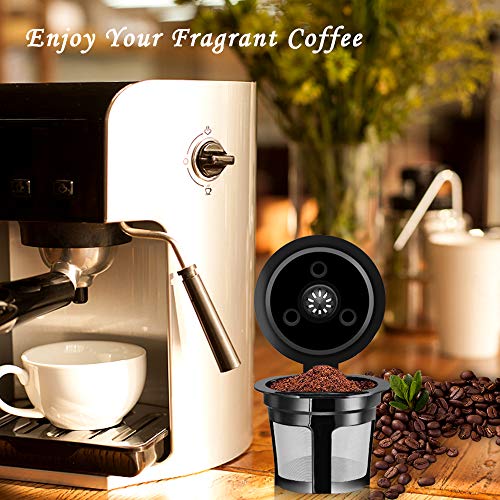 Reusable K Cups For Keurig 2.0 and 1.0 Brewers, Refillable K Cups for Keurig, Reusable Coffee Pods Keurig Coffee Filters 4pcs with Coffee Brush and Spoon, Eco Friendly (Set of 6pcs)