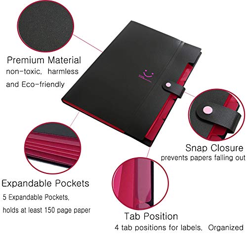 image for HmiL-U Expanding File Folder 5 Pockets A4 Letter Size Expandable File 
