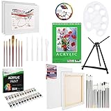 U.S Art Supply 60-Piece Deluxe Acrylic Painting Set with Aluminum Tabletop Easel, 24 Acrylic Colors, Acrylic Painting Pad, Stretched & Canvas Panels, Brushes & Palette Knives