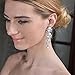 EVER FAITH Women's Crystal Cream Simulated Pearl Bridal Leaf Dangle Earrings Clear Silver-Tone