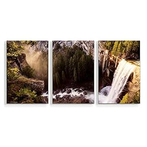 3 Piece Canvas Wall Art Waterfall in Deep Forest of Croatia Painting Artwork for Home Prints Frame - 16"x24" x 3 Panels