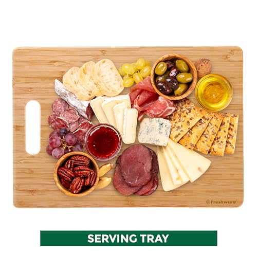 Freshware Bamboo Cutting Boards for Kitchen [Set of 3] Wood Cutting Board for Chopping Meat, Vegetables, Fruits, Cheese, Knife Friendly Serving Tray with Handles