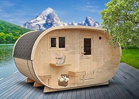 Finntherm Saunahaus Oval Inkl Elektro Ofen 6 Kw Premium Thermoholz Gartensauna Aussensauna Amazon De Garten