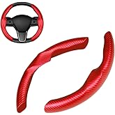 Red Steering Wheel Cover for Tesla Model 3/Y 2016-2025 2026 Juniper/Highland | Non-Slip, Segmented, Custom-Fit, Carbon Fiber | Model Y Juniper Accessories | Model 3 Highland Accessories