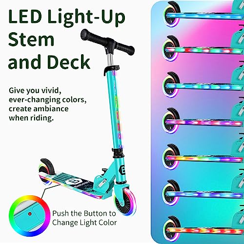 BELEEV V2 Kids Scooter 3-12 Years Old, Folding Scooter with 2 LED Wheels, Stem, Deck, 3 Height Adjustable, Scooter for Girls and Boys, Scooter