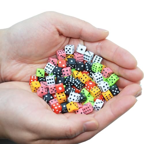 SmartDealsPro 100 Assorted D6 Mini Tiny Dice Game Dot Square Dice for Casino Themed Activity, Board Game, Teaching Math, Parties (Mix Color, 8mm)
