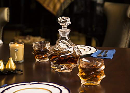 Beautiful Mountain Decanter Set, by The Wine Savant - Limited Edition and Luxurious Lead Free Glass, Comes with 1 Decanter (750ML) 4 Glasses