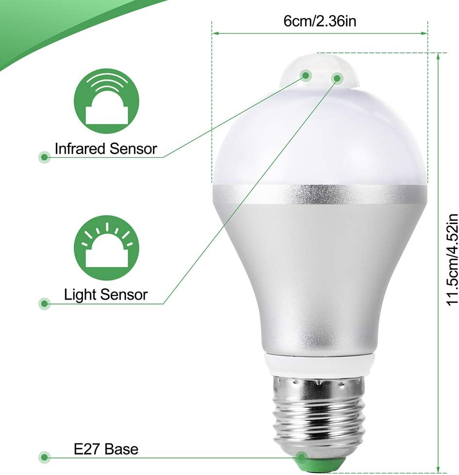 Sensor Bulb 5W LED lamp E27 lamp with PIR Motion Detector, 450LM Automatic on/Off Energy Saving lamp Light Bulb, for Stairs Front Door Garden Garage, 2 Pack - Image 3