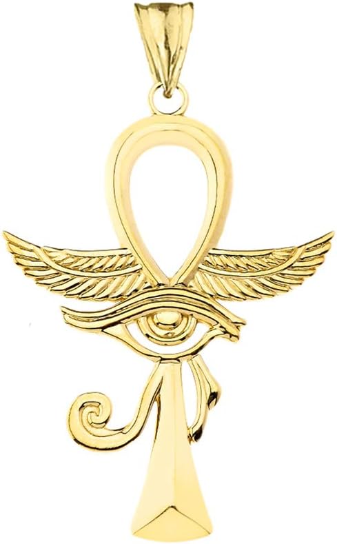 Dazzling 14k Gold Ankh Cross with Eye of Horus Pendant