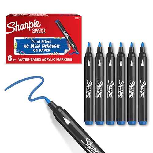 Sharpie Creative Marker Acrylic Paint Pens | Bullet Tip Water-Based Paint Markers | Blue | No-Bleed Ink Writes on Most Surfaces | Crafting & Art Supplies | 6 Count