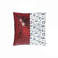 HXIYI Decorative Pillow Case Paillette Throw Mermaid Sequins Cushion Covers 18"x18" (Silver and red), Abstract Nautical Composition Fish Steering Wheel Anchor and Bubbles