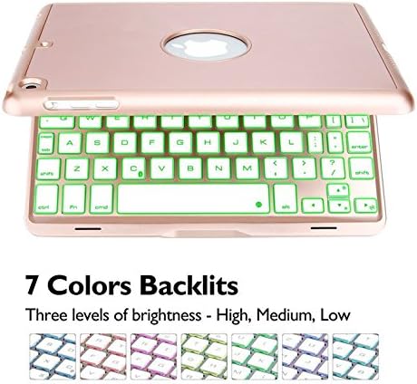 Mini 4 iPad 7.9 Keyboard Case,elecfan 7 Colors LED Backlit Bluetooth Keyboard Case Lightweught Smart Stand Folio Cover for Apple iPad Mini 4 7.9 inch Tablet (A1538 or A1550, Rose Gold)