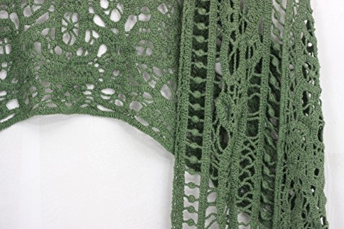 Jastie Pirate Curiosity Open Stitch Cardigan Boho Hippie Crochet Vest (ArmyGreen)