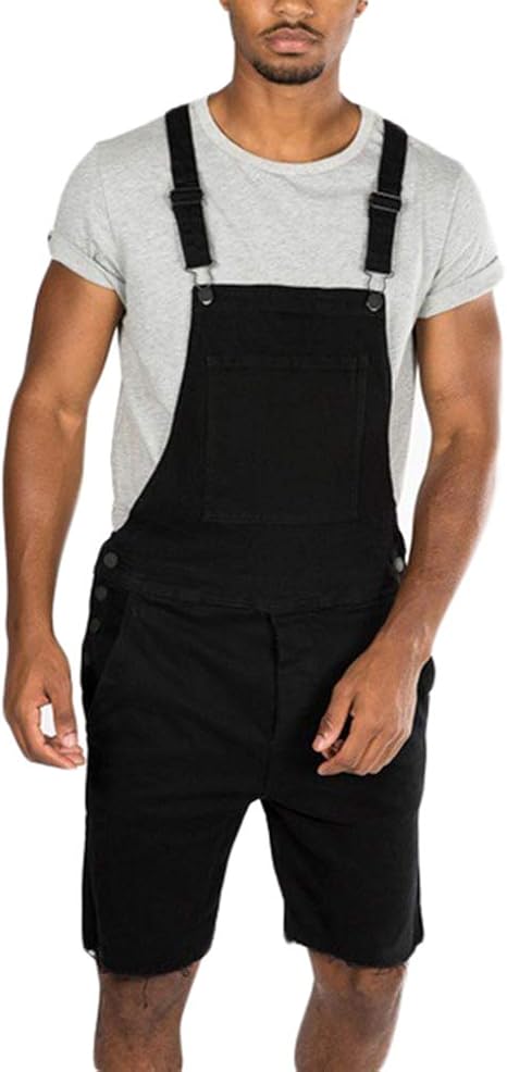 black jean short overalls