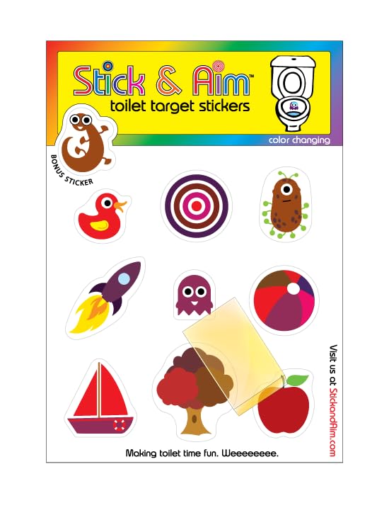 Colour Changing Toilet Target Stickers Kids Pack with Sticker Applicator Smoothing Tool for Potty Training. Fun and Effective Aiming Stickers to Teach Kids to Aim.
