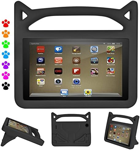 F i r e H D 8 Kids Case, Roasan Super Protection Light Weight Handle Shockproof Screen Protector for F i r e H D 8 Inch Tablet (7th 2017 Gen / 6th 2016 Gen, Black)