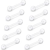Xnsjeyy 14G 16G Clear Bioflex Flexible Acrylic Nipple Tongue Rings Piercing Jewelry Retainer For Sports Work Pregnancy MRI Surgery Plastic Straight Barbell Piercing Jewelry For Women Men 6MM - 19MM