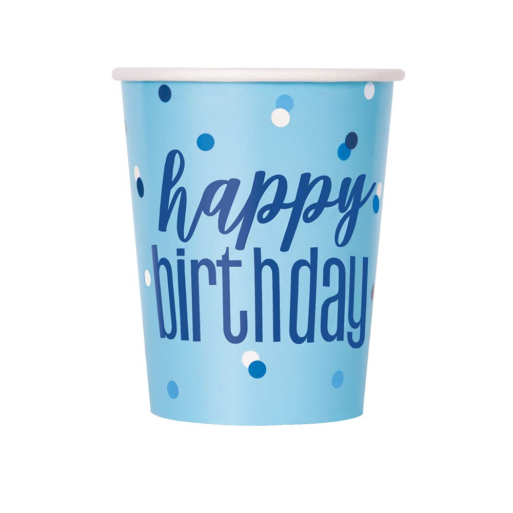 Unique 83598 Blue Polka Dots Birthday Paper Cups, 9 oz Disposable | 8 Pcs, 8 Count (Pack of 1)