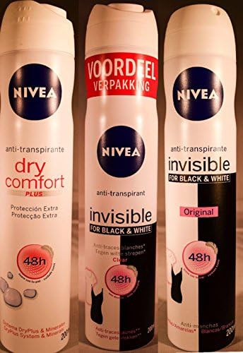 Nivea Anti Transpirante Mix 3X200Ml (Invisible For Black & White Original & Clear Dry Comfort Plus) (Nivea Body Spray Mix, 3X200Ml/6.763Oz)