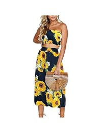 YISHIWEI - Conjunto de falda maxi de 2 piezas para mujer con diseño de girasol floral