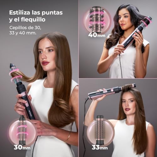 Cepillo de Aire Moldeador con 10 Cabezales CeramicCare 10in1 AirBrush Gyro. 1100W, Función Rotativa, Tecnología Iónica, Revestimiento Cerámico, 3 Modos de Velocidad y Temperatura, Punta Fría