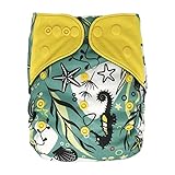 EcoAble Baby Charcoal Bamboo All-In-One AIO Cloth Diaper w/ Pocket, Size 10-35Lb (Seahorse)