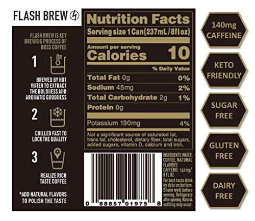 BOSS Coffee by Suntory - Japanese Flash Brew Original Black Coffee, 8oz 12 Pack, Imported from Japan, Espresso Doubleshot, Ready to Drink, Keto Friendly, Vegan, No Sugar, No Gluten, No Dairy