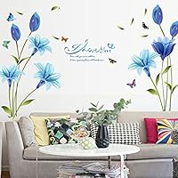 WMdecal Removable Large Flowers Vinyl Wall Decal Peel and Stick TV Wall Decoration Wall Art Big Size Mural Stickers for Living Room (Light Blue)