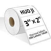 500 3x2 Thermal Labels Roll, HUOJI White Thermal Printer Labels for Shipping, Barcode, and Packaging, Compatible with Rollo, Zebra, Munbyn Printers(Commercial Grade Stickers)