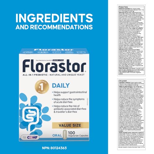 Florastor - Saccharomyces Boulardii CNCM I-745 - Daily All in One Probiotic - Supports Gut Health & Immune System - The #1 Probiotic in class Worldwide - Value Size - For Adults & Family 100 caps