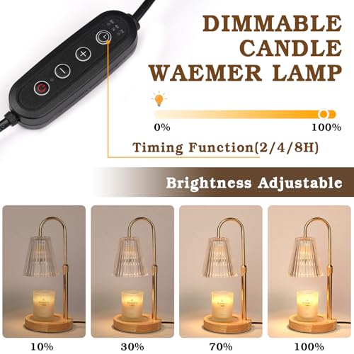 Funistree Candle Warmer Lamp with Timer & Dimmer, Height Adjustable Candle Warmer with 2 Bulbs, Birthday Gifts for Women Mum, New Home Gifts, Dimmable Candle Heater Lamp for Yankee Candles