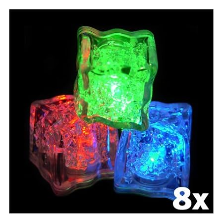 8 STÜCK - RGB LED Eiswürfel mit 8 unterschiedlichen Funktionen (Farbwechsel, rot, blau, grün, rot/blau, grün/blau, rot/grün u