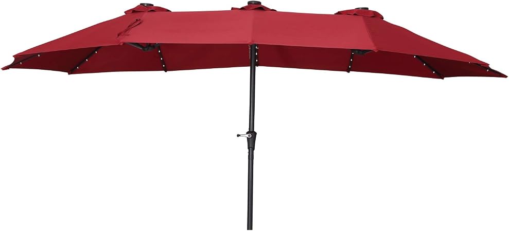 Amazon Com Diophros 15 Ft Solar Powered Double Sided Patio Umbrella Outdoor Large Market Umbrella With 48 Led Lights Led Rectangular Aluminum Twin Patio Umbrella With Crank Red Garden Outdoor