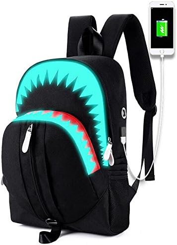 Boys Teens Shark Backpack, College Laptop Backpack Travel Daypack with USB Charging Port, Oxford Luminous School Bag