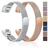 For Fitbit Alta HR and Alta Bands, Maledan Stainless Steel Milanese Loop Metal Replacement Accessories Bracelet Strap with Unique Magnet Lock for Fitbit Alta HR and Alta, Rose Gold Silver Small