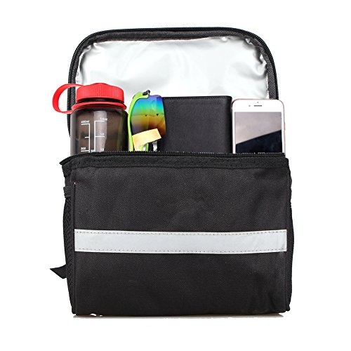 Sizet 3.5L Bicycle Cycling Basket Handlebar Bag with Sliver Grey Reflective Stripe Outdoor Mountain Road MTB Bike Handlebar Bag - Black - Thumbnail 7