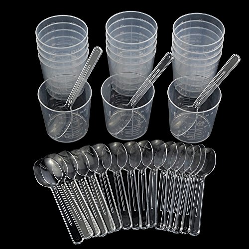 15pcs 2OZ Graduated Cups with 20pcs Plastic Applicators Sticks for Mixing Paint Stain Epoxy Resin, Wobe Mixing Cups & Stir Spoons Measuring Cups Medicine Cups Beaker Lab Cooking Liquid Container