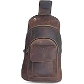 The Tannery Handmade Buffalo Leather Multipurpose Travel Hiking Crossbody Chest Backpack with Adjustable Shoulder Strap, Thanks Giving (Dark Brown, Large)