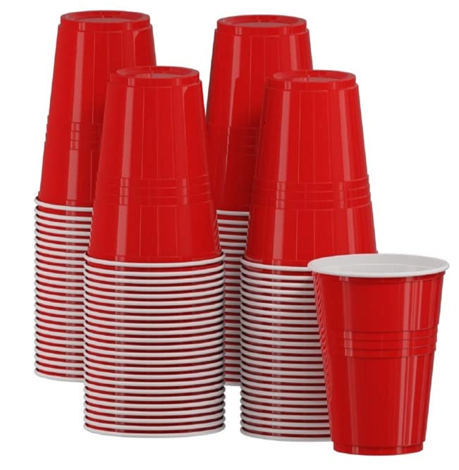 Coreint Plastic Cups Red 12oz (50 Pcs) - Durable Red Party Glasses for All Events Christmas, Garden Party, Weddings, Picnics – Reusable and Recyclable