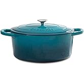 Crock-Pot Artisan 5-Quart Round Enameled Cast Iron Dutch Oven – Teal Ombre, Durable Heavy-Duty Cookware for Slow Cooking, Roasting, Baking with Lid