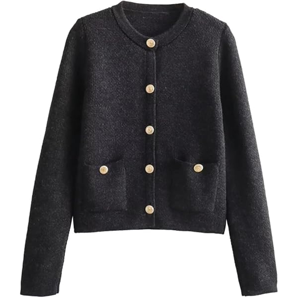 トップス GOLDEN  KNIT CARDIGAN Women's Knitted Cardigan Sweater Golden Buttons Front Patch