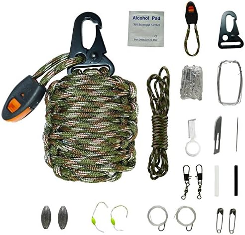The Bobcats 21 Attachments Survival Kit Wrapped in Survival Grenade with 550lb Paracord For Outdoor Emergency (Camouflage)