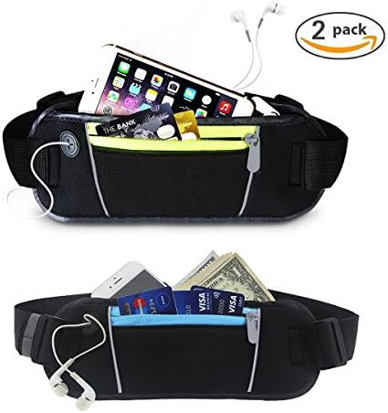 (2 Pack) Micool Running Belt / Fitness Workout Belt / Sport Waist Pack / Waist Pouch / Travel Money Belt / Exercise Waist Bag for Race, Hiking, Walking, Cycling, Traveling (2 Pack Green+Hot Pink)