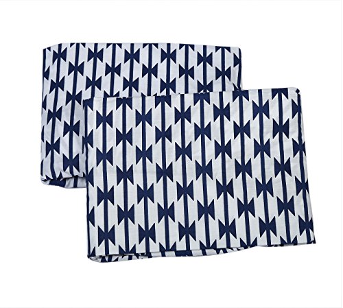 Bacati Aztec Kilim 2 Piece Crib/Toddler Bed Fitted Sheets Cotton Percale, Navy