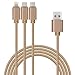 Yafeite USB Charging Cable for iPhone Type-C Android can be Charged for Different Devices at The Same time 3 in 1 Nylon Braided Gold (3.9 feet)